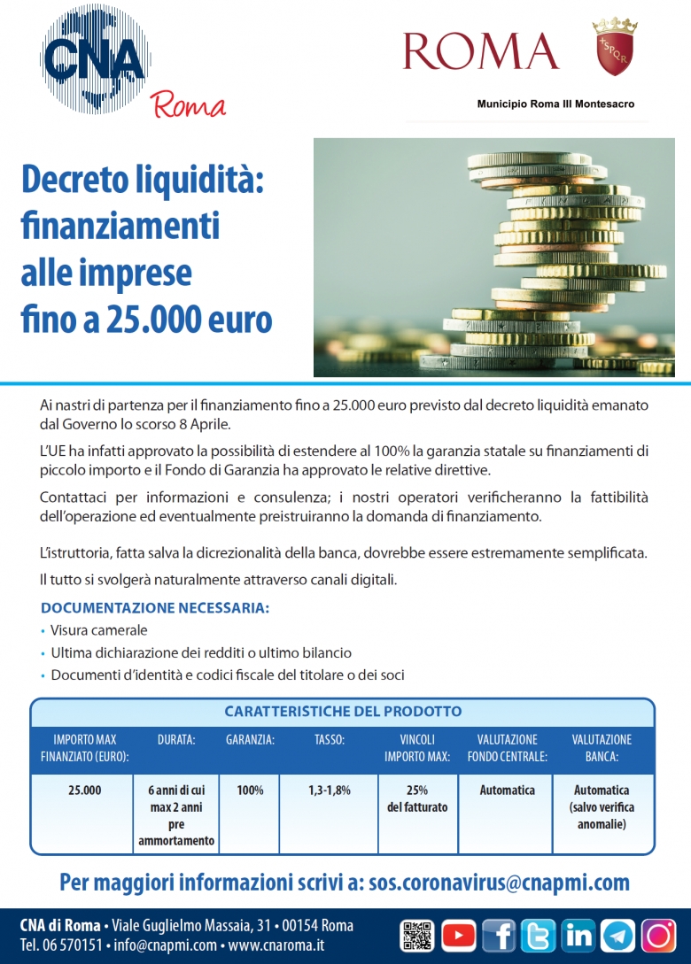 Decreto liquidità: finanziamenti alle imprese fino a 25.000 euro