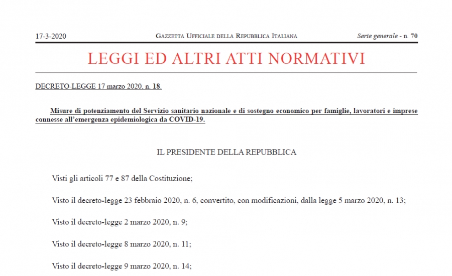 Decreto 17/03/20 in Gazzetta Ufficiale